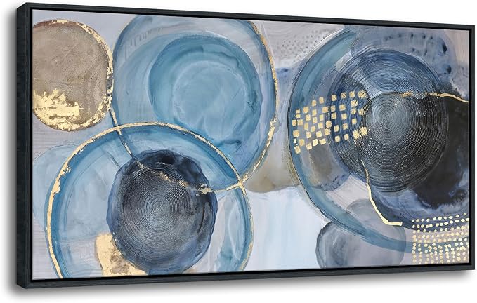 YDYSUNE Blue Abstract Geometric Circle Canvas Wall Art - 20x40 Inch Framed Modern Minimalist Painting Print, Easy to Hang Decor for Living Room, Bedroom & Office
