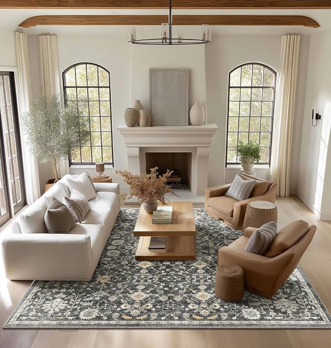 Washable Rugs for Living Room: 10x14 Area Rugs for Bedroom Ultra Soft Non-Slip Stain Resistant Vintage Boho Large Carpet for High-Traffic Dining Room - Farmhouse Decor