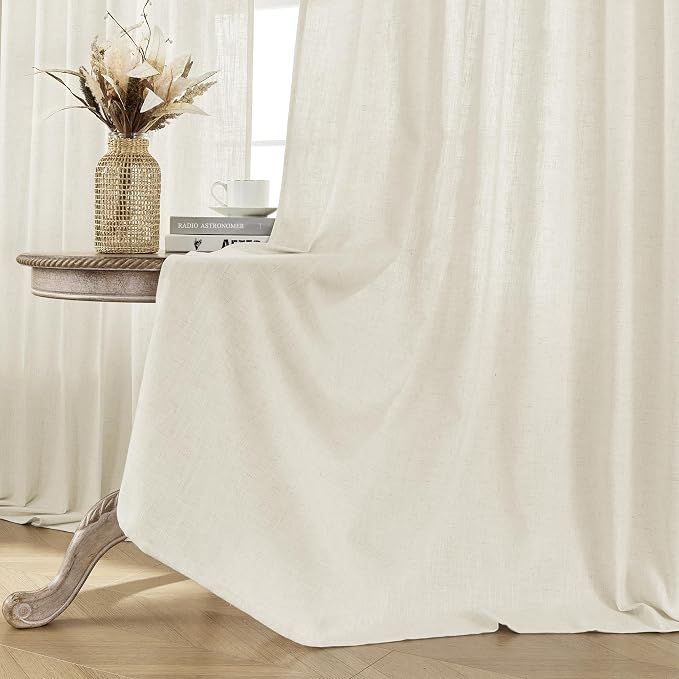 Joydeco Linen Curtains 2 Panel Set, Light Filtering, Ivory Linen Curtains 90 Inch Cream Drapes with Rod Pocket Back Tab (90" L x 37" W)