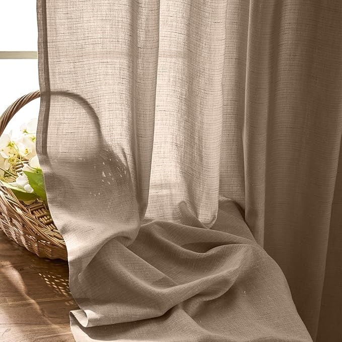 jinchan Linen Curtains for Living Room, Light Filtering Window Drapes 84 Inch Length 2 Panels Set, Farmhouse Semi Sheer Bedroom Curtains with Grommet Top Two Pages Drapes Taupe W50 x L84