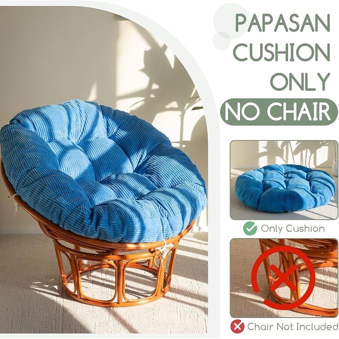 HIGOGOGO Papasan Chair Cushion with Corduroy Cover (Without Chair), 48 x 48 Inch Supportive Cushion, Overstuffed Chair Cushion,Navy