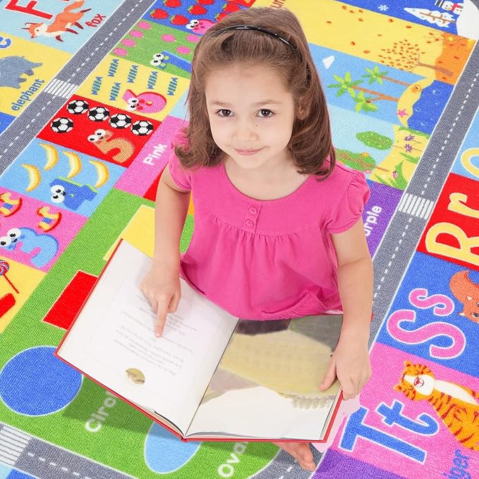 HOMORE Kids Educational Rug, Kids Collection Area Rug for Learning Alphabet, Numbers, Colors, Season and Animal Words, Playmat for Classroom Playroom, 4x6 Feet