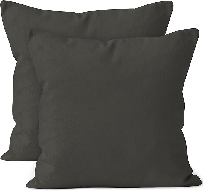 Encasa XO Throw Pillow Covers 20x20 in Set of 2 Charcoal Grey | No Inserts | Cotton Pillow Covers for Living Room, Bed, Sofa, Couch | Decorative Cushion Covers with Improved Zipper