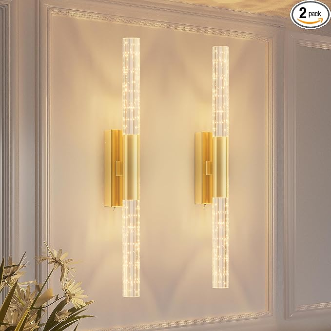 camuucci Battery Operated Wall Sconces Set of 2 Rechargeable Battery Powered Wall Light with 12000mAh Not Hardwired Dimmable Wall Lamp Fixtures for Bedroom Living Room Gold 25.6 Inches