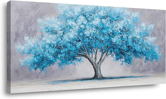 Ggaafet Blue Tree Wall Art for Living Room Canvas Oil Painting Prints Beautiful Tree of Life Art Deco Modern Artwork Office Bedroom Family Dining Room Decor Large