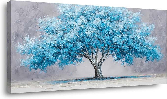 Ggaafet Blue Tree Wall Art for Living Room Canvas Oil Painting Prints Beautiful Tree of Life Art Deco Modern Artwork Office Bedroom Family Dining Room Decor Extra Large