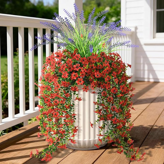 Artificial Fake Flowers Plants for Outdoor Decoration,3 Pcs Faux Hanging Flowers with Lavender Spring Summer Decor,UV Resistant Realistic Fake Silk Flowers for Planter Balcony Yard Porch Garden Decor