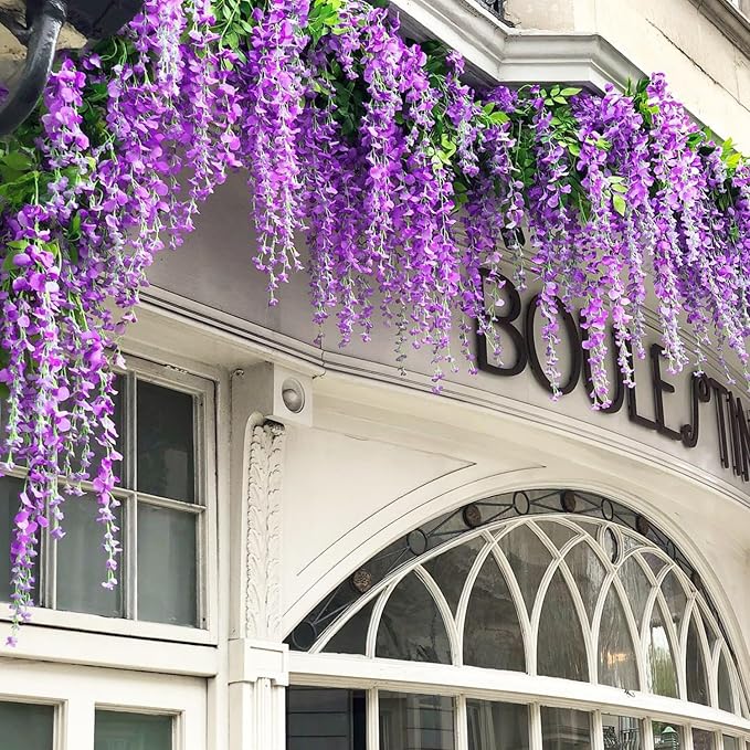 Alotiki 150 Pack Wisteria Hanging Flowers,Fake Hanging Flowers,Wisteria Artificiales Garland for Home Wedding Arch Floral Party Garden Ceremony Outdoor Decor,3.6 Feet Long(150,Purple)