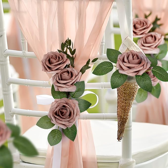 Mocoosy 50Pcs Artificial Rose Flowers, Dusty Roses for Decorations, Real Touch Fake Foam Rose Bulk with Stems DIY Wedding Bouquets, Bridal Shower, Mother's Day Floral Arrangements Party Table Decor