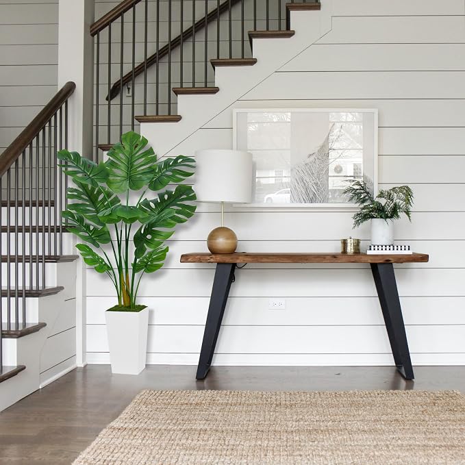 ASTIDY Artificial Monstera Deliciosa Plant 5FT - Faux Tropical Palm Tree with White Tall Planter - Fake Swiss Cheese Floor Plant Potted - Artificial Tree for Home Office Living Room Decor Indoor