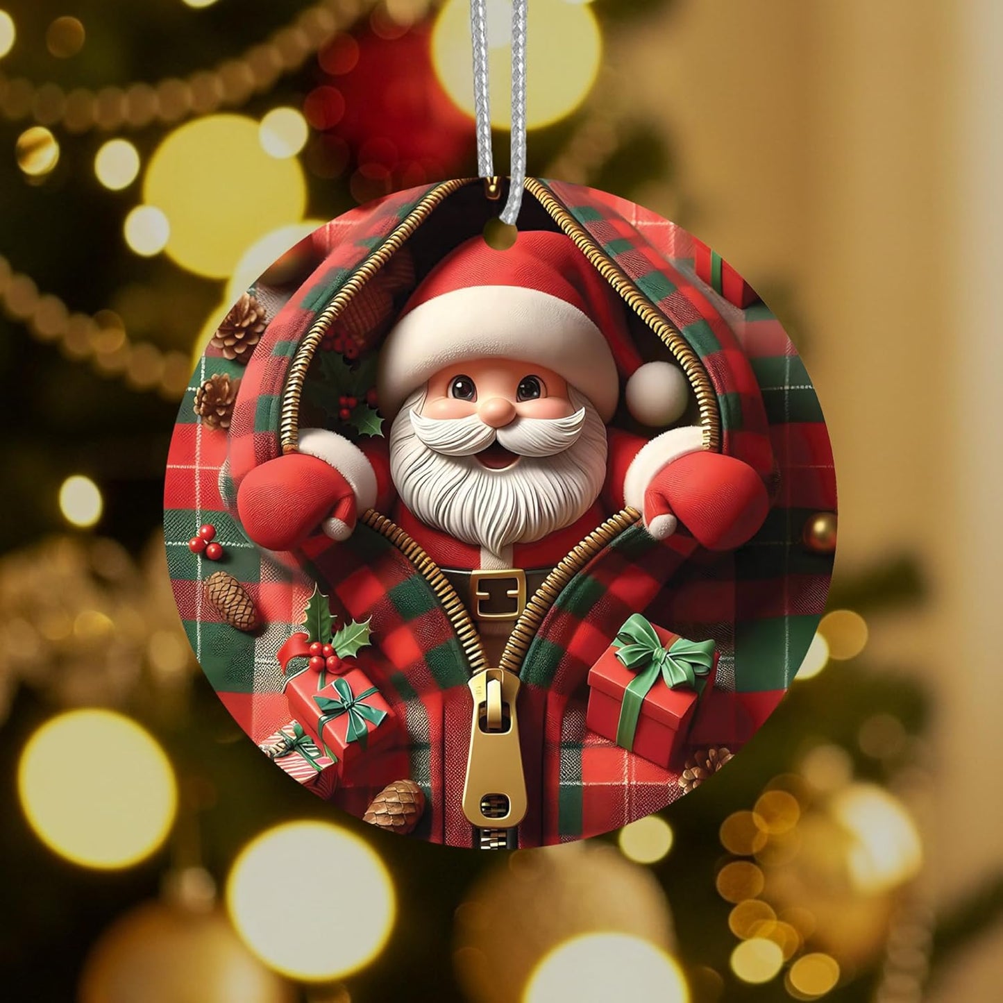 Jabihome Christmas Ornaments 2024, Exchange for Women, Men, Collectible Dated Year Ornaments for Tree, Unique Acrylic Suncatcher, Printed Stained Glass Effect Decor (Santa's Gifts)