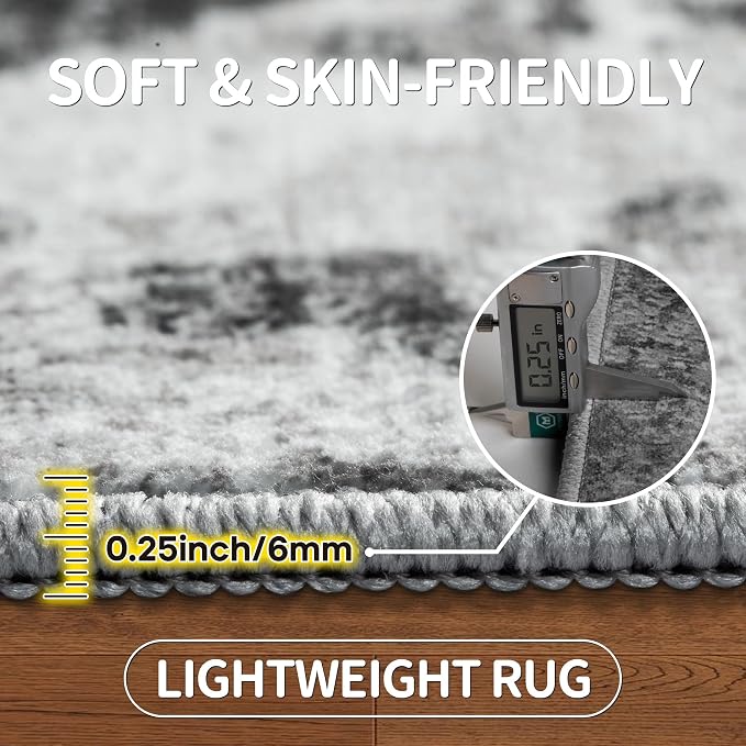 9x12 Area Rugs for Living Room Rug Washable: Modern Large Rug for Dining Room Bedroom Carpet Non Slip 9 by 12 Indoor Abstract Nursery Home Office Black Grey