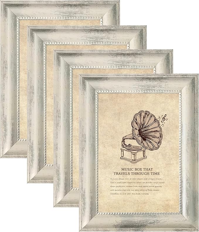 8x10 Picture Frames Set of 4 Rustic Retro Photo Frame- Ornate Finish Photo Frame with Tempered Glass Wall Mount and Tabletop Display Family Friends Wedding Gift