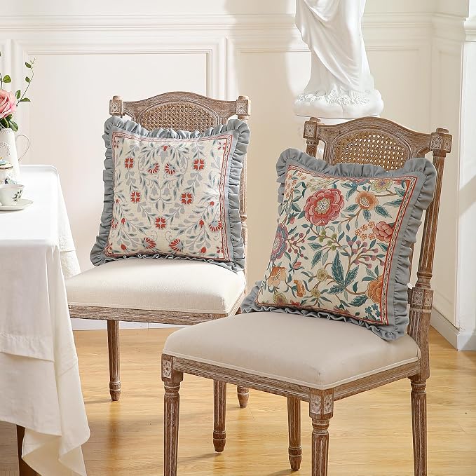 bilin gaier Vintage Linen Throw Pillow Cover,18"x18"-Flowershadow B | Designer Elegant Square Pillow Cover,Concealed Zipper Design,Floral Pattern,Sofas,Bedroom,Living Room,Lounge Chairs
