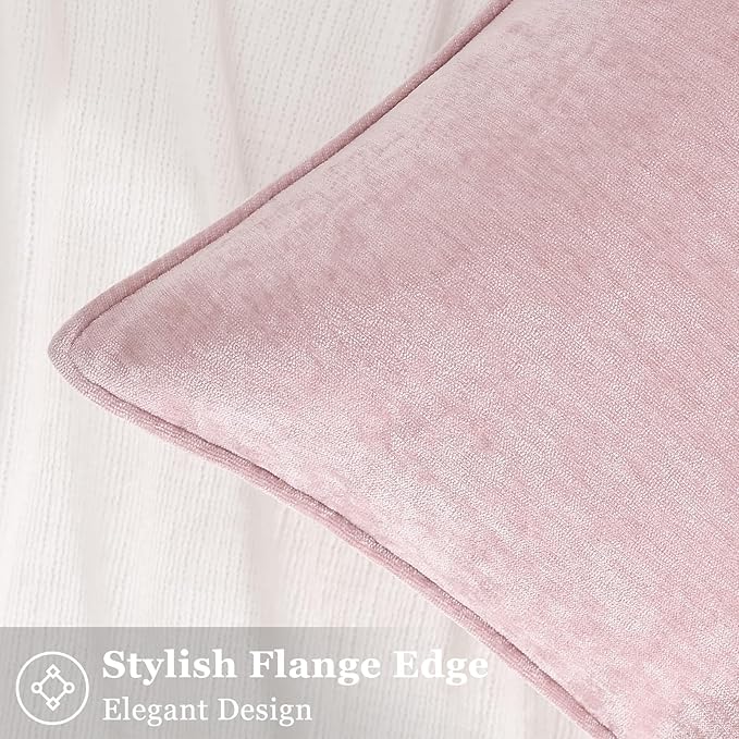 decorUhome Summer Couch Throw Pillow Covers 12x20 Set of 2, Decorative Soft Velvet Modern Cozy Chenille Lumbar Pillow Cases with Elegant Design for Sofa Bed Living Room Home Decor, Blush Pink