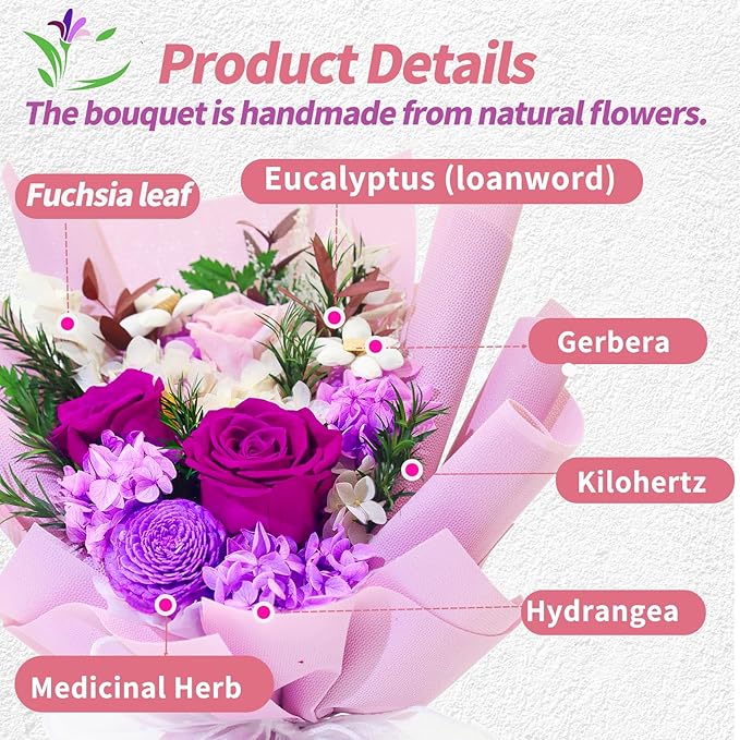 VTJMB Flowers for Delivery Prime, Preserved Flower Bouquet with Box, Birthday Dried Flowers Gift for Women, Mothers Day Gifts for Mom, Wife, Grandma, Friends