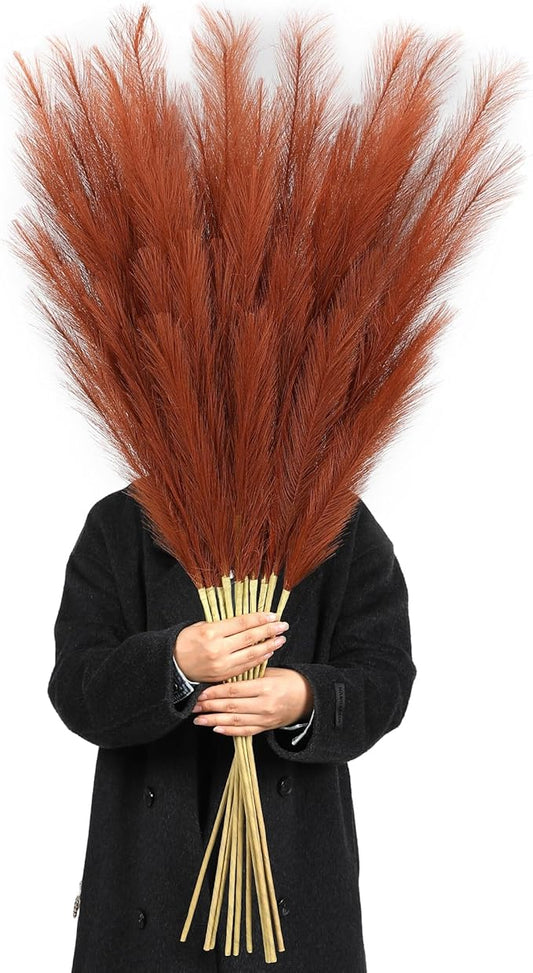 Wertuirk Burnt Orange Pampas Grass, 8 Pcs 45 Inch Tall Large Faux Pompous Grass, Long Artificial Flowers for Floor Vase, Wedding, Party, Baby Shower, Farmhouse and Fall Decor (Burnt Orange)