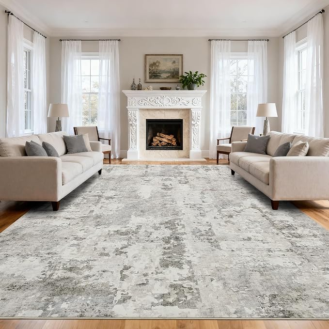 GarveeHome Large Area Rugs 9x12 for Living Room, Neutral Abstract Washable Rug Modern Non Slip Floor Mat Carpet Indoor Beige Accent Rug for Bedroom Dining Room Playroom Nursery Home Decor