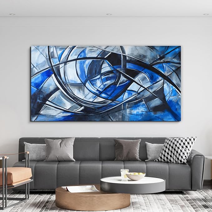Abstract Wall Art Decor Modern Large Wall Art Pictures for Living Room Abstract Canvas Art Wall Decor Oversized Blue Wall Art Prints Black and White Wall Art Decor Home Office Decorations 35" X 70"