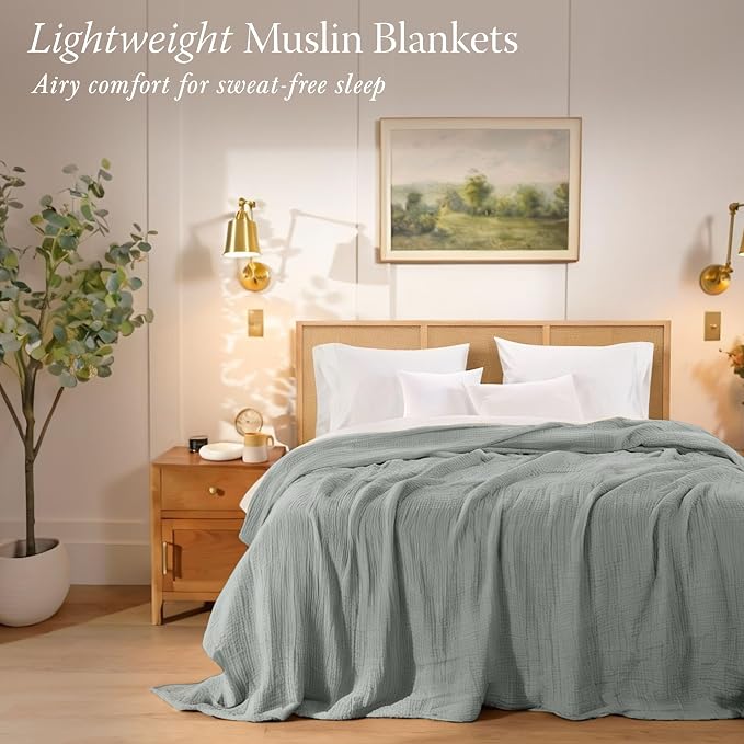 Threadmill Summer Muslin King Blanket | Lightweight Blanket for Bed or Couch| 4 Layer 100% Cotton Gauze | Pre Washed, Soft, Breathable, and Cozy for All Seasons |Fits Cal King Size Bed | Scottish Grey
