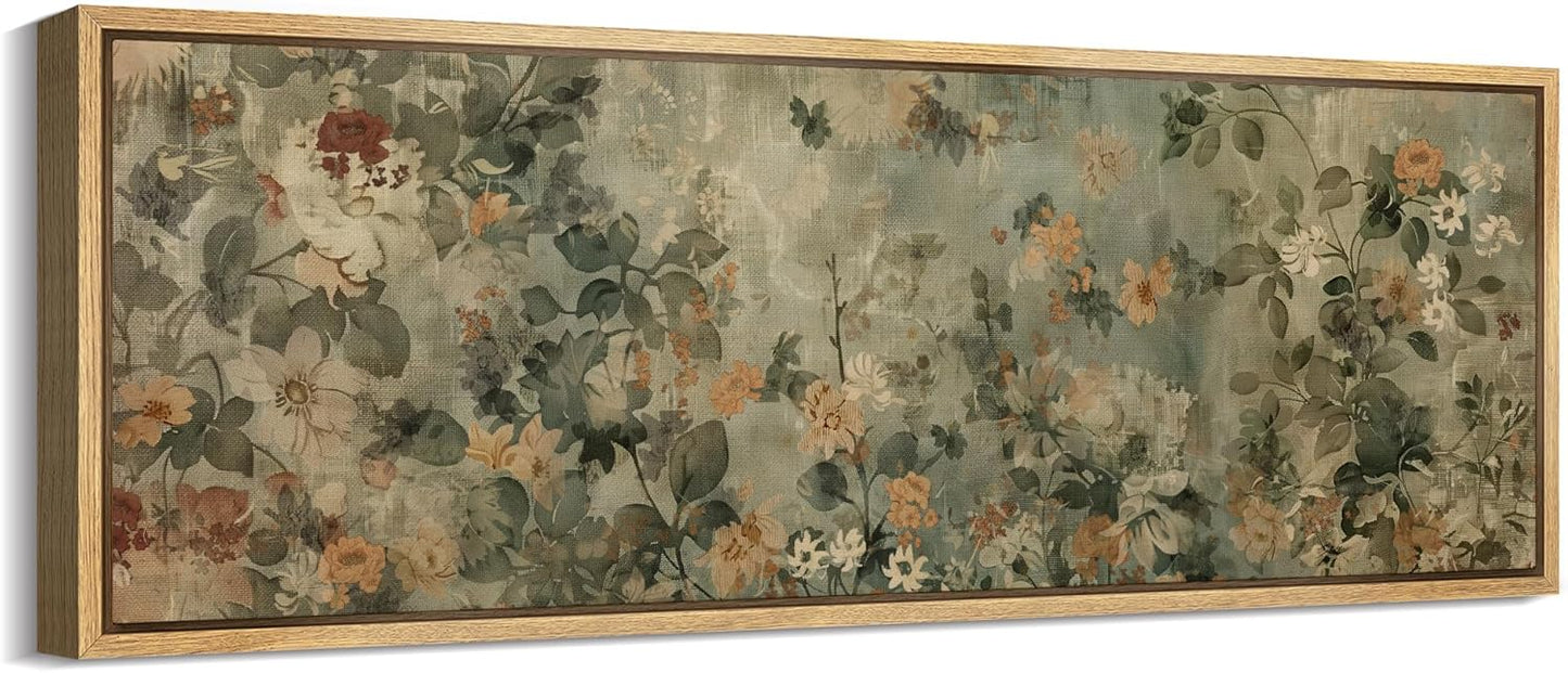 MUDECOR Large Framed Canvas Print Wall Art Minimalist Ink Branches Illustrations Antique Retro Fine Art Illustrations Decorative Colorful for Bedroom - 60"x20"