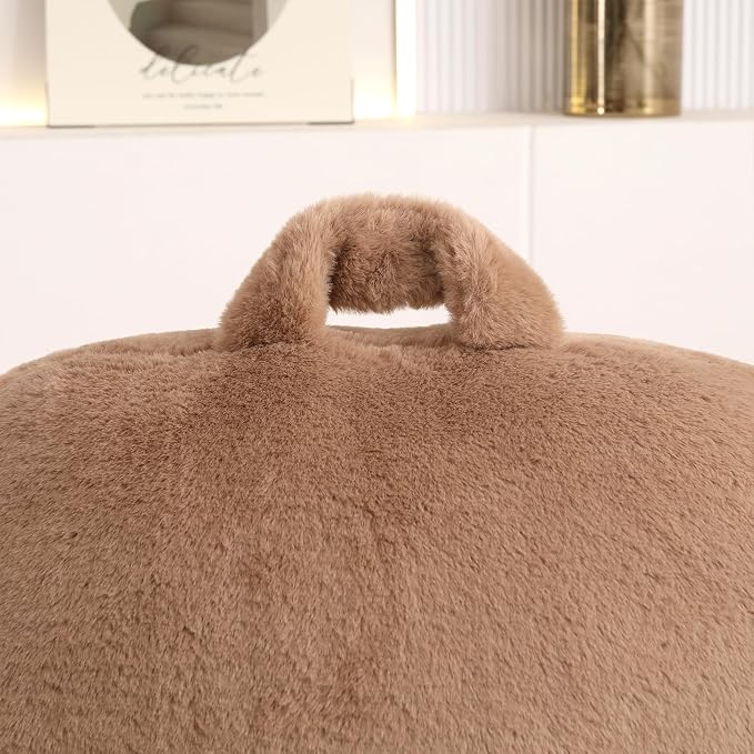 Soft Reading Pillow for Bed with Arms,Middle,Khaki,Faux Fur | 17" Backrest with Arms for Gaming & Lounging,Oeko-TEX Certified Plush Back Pillow for Teens Room