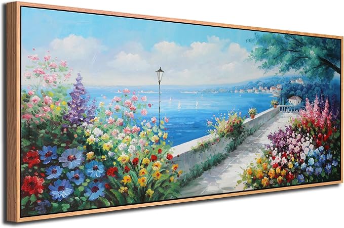 Arjun Blue Coastal Canvas Framed Wall Art Textured Extra Large 71"L x 32"W | Wall Decor Ocean Landscape for Living Room Bedroom Painting Prints with Hand Painted Seascape Picture Artwork Home Office
