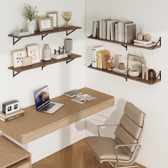 Axeman Deep Floating Shelves | 55 Inch Walnut Wall Shelves Set of 2 | 10 Inch Deep Wood Floating Shelves for Wall | 55" W x 10" D Walnut Shelves for Living Room Bathroom Kitchen