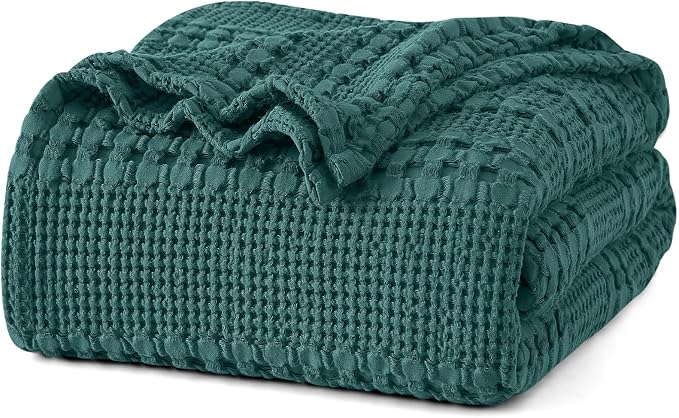 PHF 100% Cotton Waffle Blanket King Size for Bed, Lightweight Breathable and Soft for Summer, Luxury Aesthetic Waffle Weave Blanket for Home Decor & Gifts for Women, 108"x90", Teal