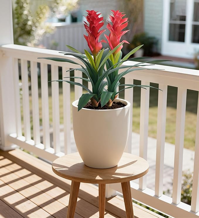 Ivydale Fake Flowers Plants for Outdoors, 2 Pcs 16.93" Bromeliad Artificial Flowers Uv Resistant Realistic Faux Flowers for Outdoor Planters Outside Porch Patio Yard Garden Indoor Decoration(Red)