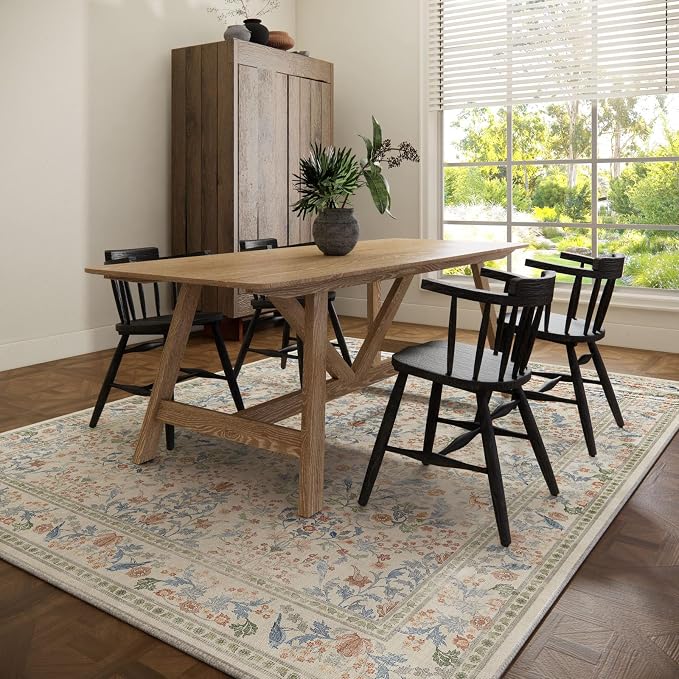 8x10 Area Rugs for Living Room: Washable Bedroom Rug Vintage Area Rug Stain Resistant Non Slip Low Pile Lightweight Soft Carpets Rug for Dining Room Kitchen Nursery Kids Room Farmhouse Indoor