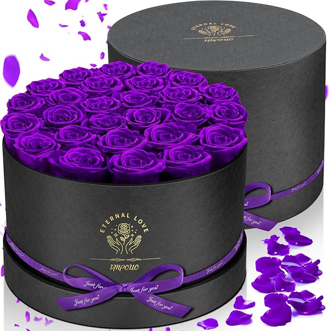 Impouo Forever Flowers, 27 Roses in A Box, Real Preserved Roses, Birthday Gift for Women, Mother's Day, Anniversary, Purple Rose