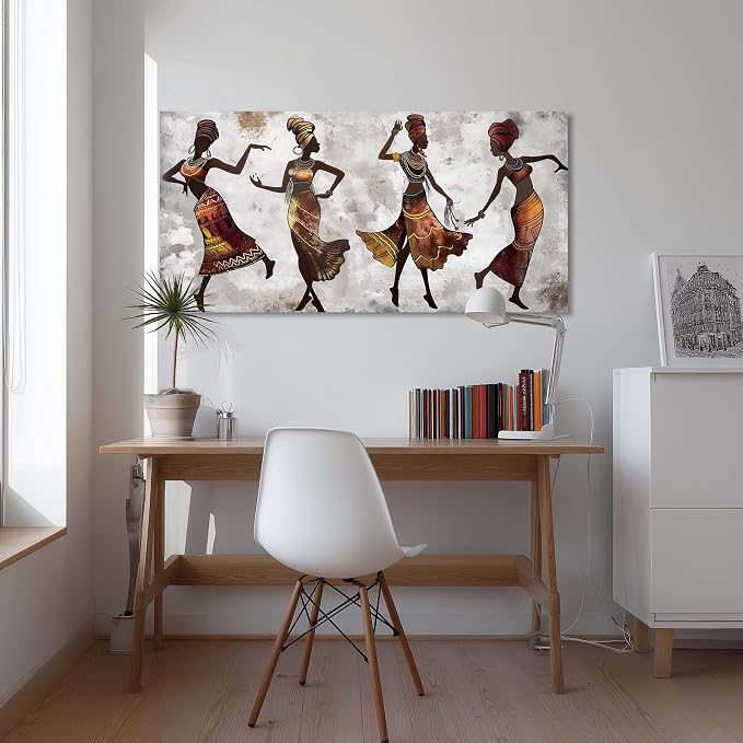 Ggaafet Brown African American Wall Art for Living Room Canvas Painting Prints Black Women Dancing Art Deco Modern Artwork Office Bedroom Family Room Decor Large