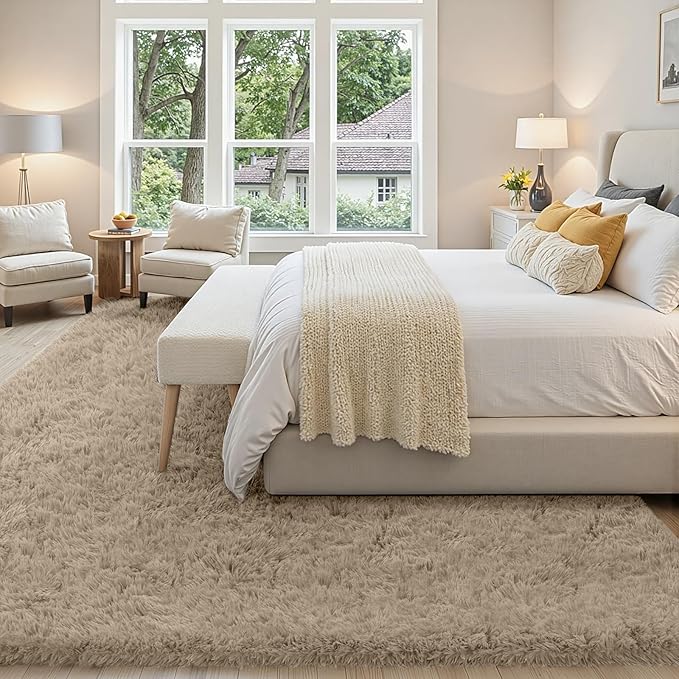 5x7 Area Rug for Living Room, Ultra Soft Fluffy Shag Rugs for Bedroom, Non-Slip Large Fuzzy Plush Rug Indoor Floor Carpet for Nursery Kids Office Dorm Modern Decor, Gray Camel