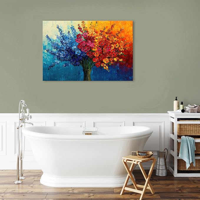 Abstract Wildflower Wall Art for Living Room Bedroom Decor Nature Flower Painting Print Blue Red Yellow Bouquet Pictures Colorful Floral Poster Modern Artwork Bathroom Kitchen Home Decoration 24x36in