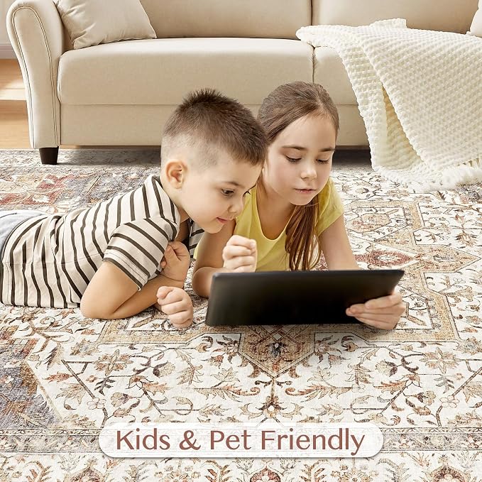 Tortania Area Rug 2x6 Runner Rugs - Washable Vintage Oriental Farmhouse Thin Indoor Carpet for Living Room Bedroom Hallway Entryway Kitchen Under Dining Table Home Office - Orange Multi