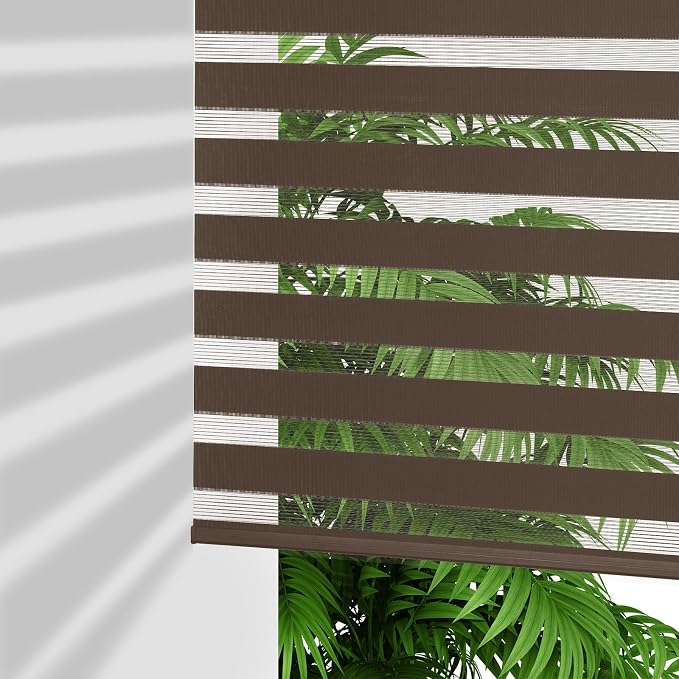 Joydeco Cordless Zebra Blinds (Pro), Dual Layer Light Control Zebra Blinds for Windows, Light-Proof Aluminum Cover, Free-Stop Roller Shades for Home & Office (Coffee,Custom Size)