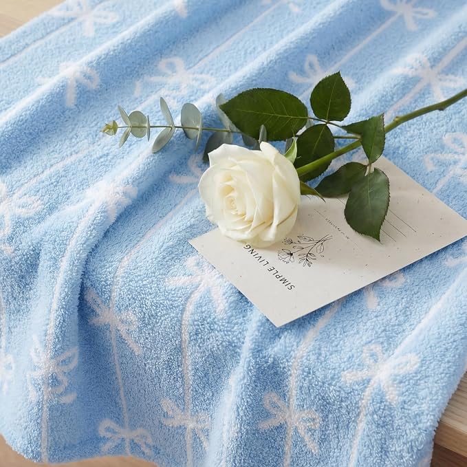 WRENSONGE Soft Throw Blanket for Couch-Cozy Reversible Knitted Blankets | Lightweight Warm Fluffy Decor for Women, Mom, Her & Girls, Sofa, Chair, Bed, 50x60in, Blue Bow