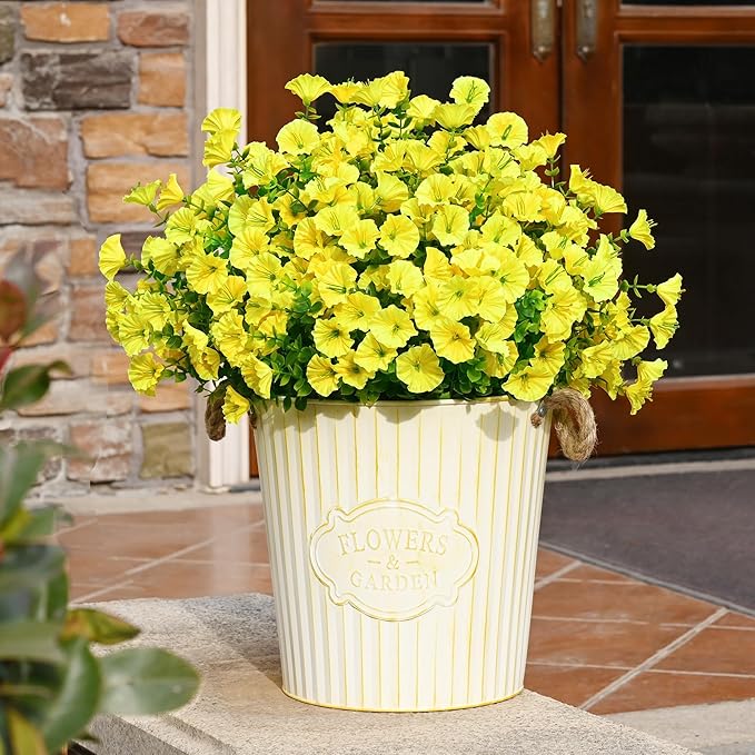Waipfaru 24 Bundles Artificial Flowers for Outdoors Faux Plants Outdoor, UV Resistant Artificial Plants, Silk Petunias Fake Flowers for Outside Home Decor Planter Porch Decoration, Yellow