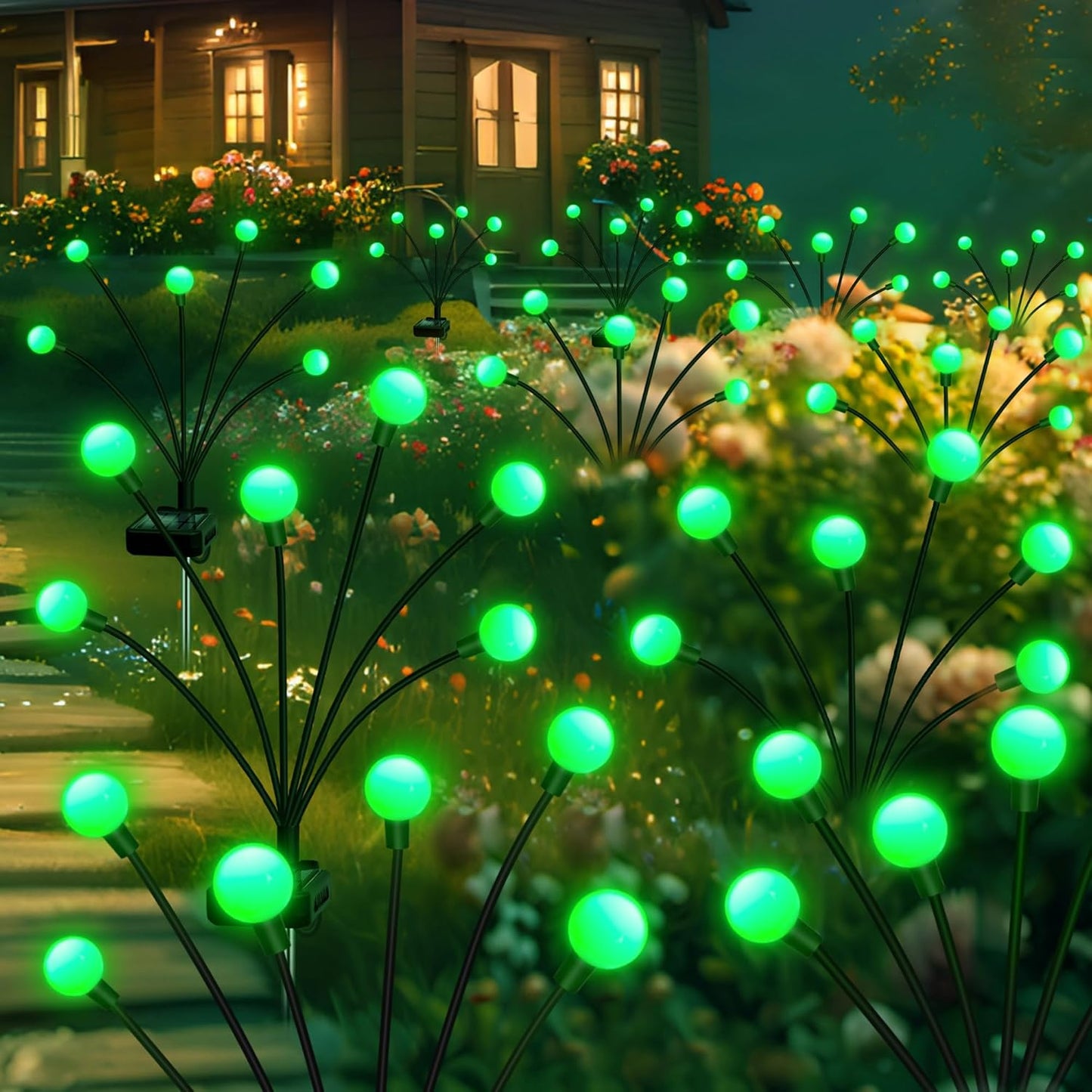 Solar Firefly Light, Christmas Lights for Outside Decorations, 4 Pack 24 LED Green Solar Garden Lights, Outdoor Waterproof Garden Decor for Yard Patio Pathway Lawn Christmas