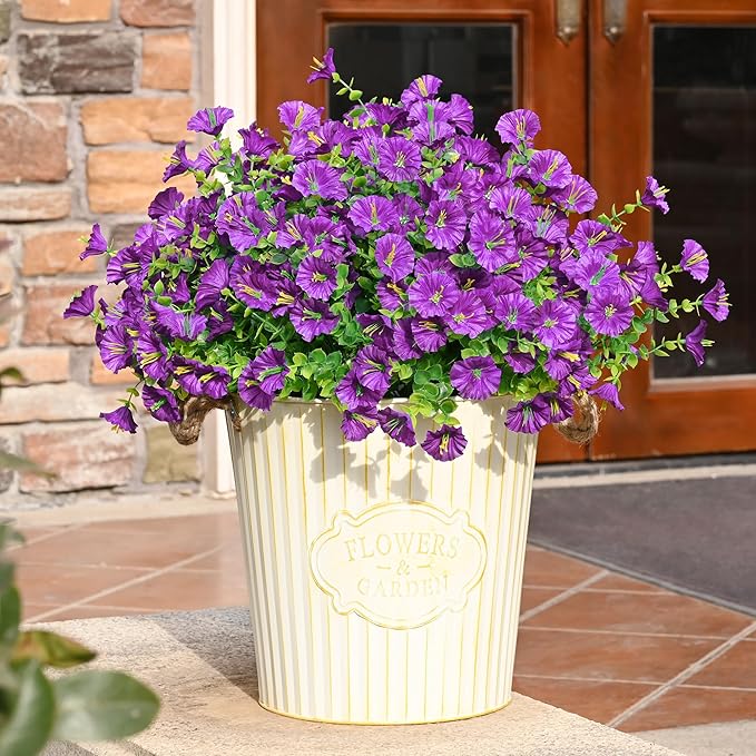 Waipfaru 24 Bundles Artificial Flowers for Outdoors Faux Plants Outdoor, UV Resistant Artificial Plants Outdoor, Silk Petunias Fake Flowers for Outside Home Decor Planter Porch Decoration, Purple