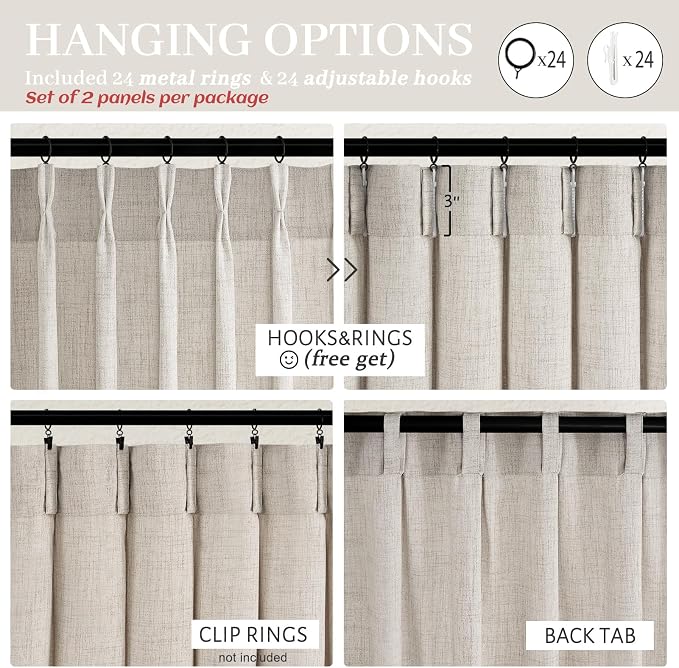 Extra Wide Pleated Thick Linen Semi Sheer Curtains 96 Inches Long for Dining Room, Greyish Brown Memory Trained Viral Curtain 2 Panels Set Light Filtering Privacy Farmhouse Windows Drapes 8FT Length