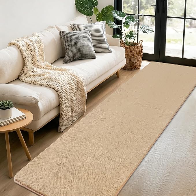 qulint Tan Carpet Runners for Hallway 6ft, Modern Soft Bedroom Runner Rug 2x6 Non Slip Washable Thickened Memory-Foam Indoor Rug, Minimalist Solid Carpet for Living Room Laundry Home Decor