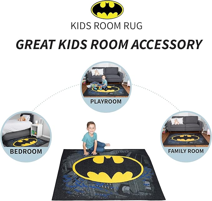 Franco Kids Room Non Slip Area Rug, 69 in x 52 in, Batman