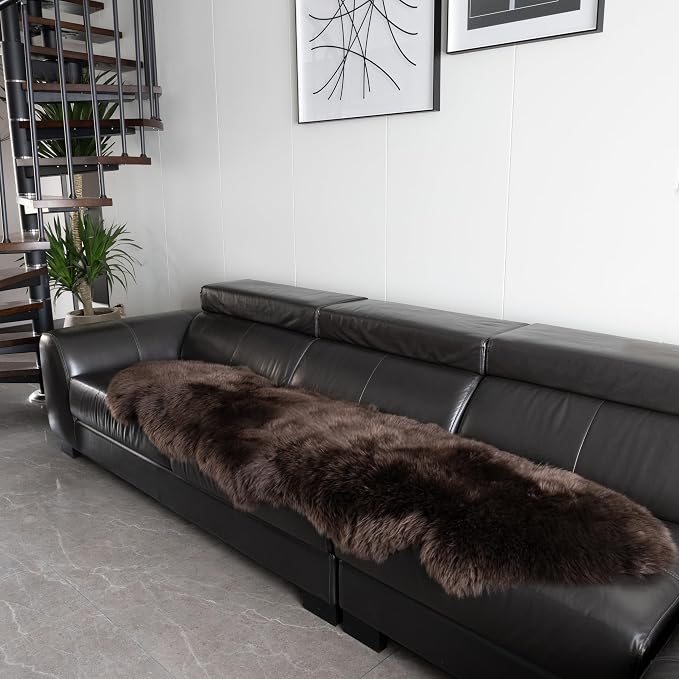 Sheepskin Rug, Fluffy Shag Area Rug, Super Soft 24” x 72“ Sheepskin Hair Rug, Pile Rug, Decorative Throw Rugs for Bedrooms, Children's Rooms, Living Rooms (Chestnut Brown, 24" x 72")