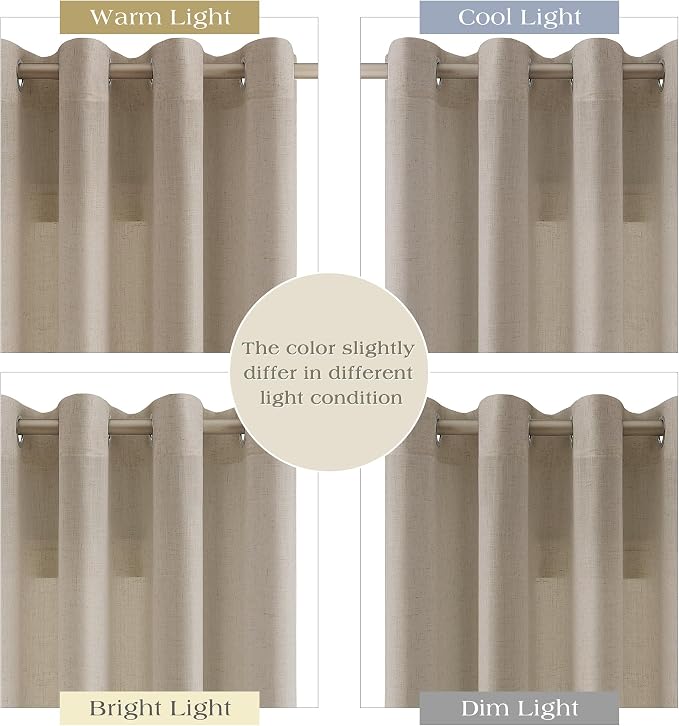 Cobblestone Linen Curtains 102 Inches Long for Living Room Floor to Ceiling Light Filtering Protect Privacy Grommet Top Extra Long Sheer Drapes Modern Farmhouse Curtain for Bedroom 52x102, 2 Panels