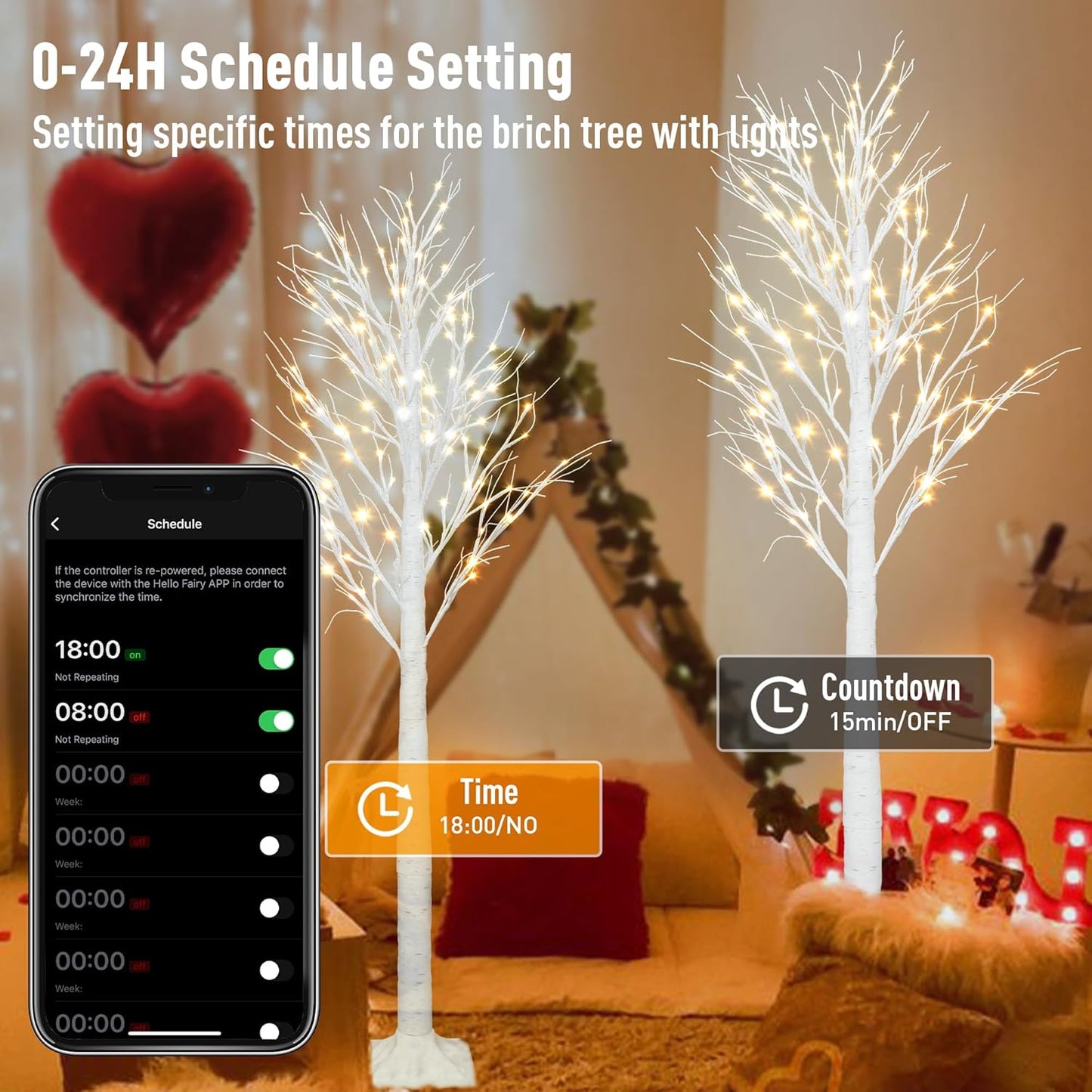 Smart Lighted Birch Twig Tree with Fairy Lights, APP Conrol, 6FT 120 Warm White LEDs, 18 Modes, Dimmable, Schedule, Music Sync Waterproof for Indoor Outdoor Home Christmas Holiday Decor, 2pack