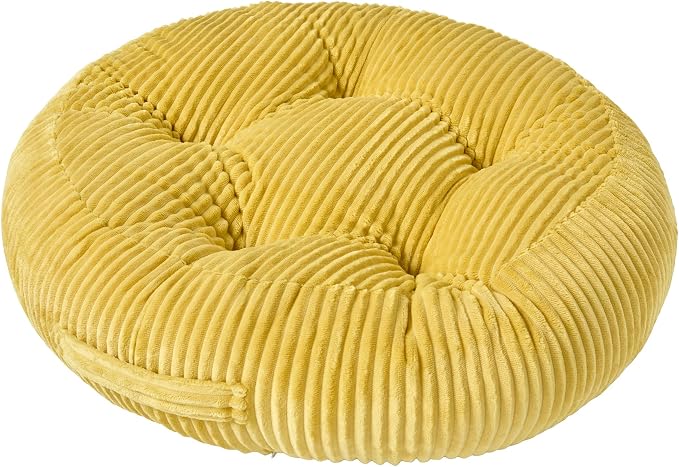 Round Floor Pillow, 6-Inch Thick Meditation Floor Cushion with PP Cotton Filling, Soft Corduroy Boho Floor Seating for Living Room, Bedroom, 22 x 22 Inches (Yellow, 1 Pack)