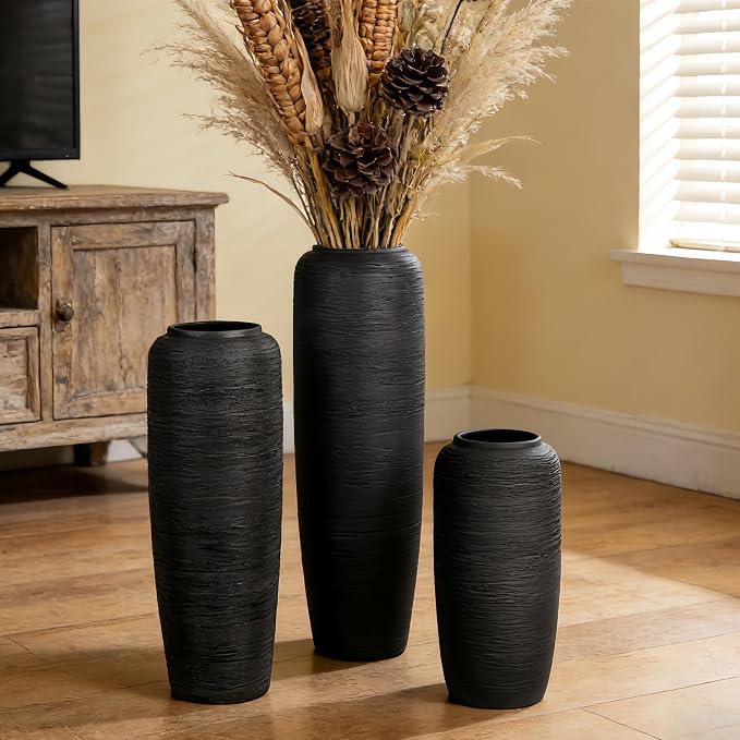 Black Rustic Ceramic Farmhouse Tall Floor Vase,23.6 Inch Vintage Large Vases Pottery Clay Terracotta Rustic Vase for Home Decor Living Room Entryway Table Centerpieces,Kitchen,Housewarming Gifts