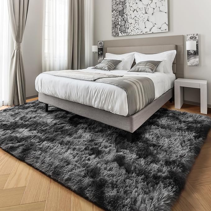 PAGISOFE Abstract Soft Shaggy Rugs for Living Room 5x8 Ft,Tie-Dyed Grey Fluffy Rugs for Kids Room Furry Carpets for Bedroom Room Decor Aesthetic Large Shag Carpet for Boys Girls Dorm Nursery